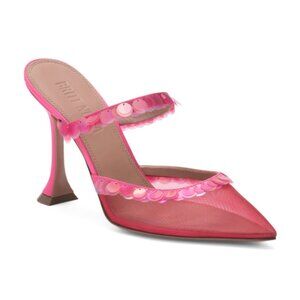 Britt Netta Margot Heeled Mules Made in Italy Mesh Pointed Toe Fuschia US 5,6